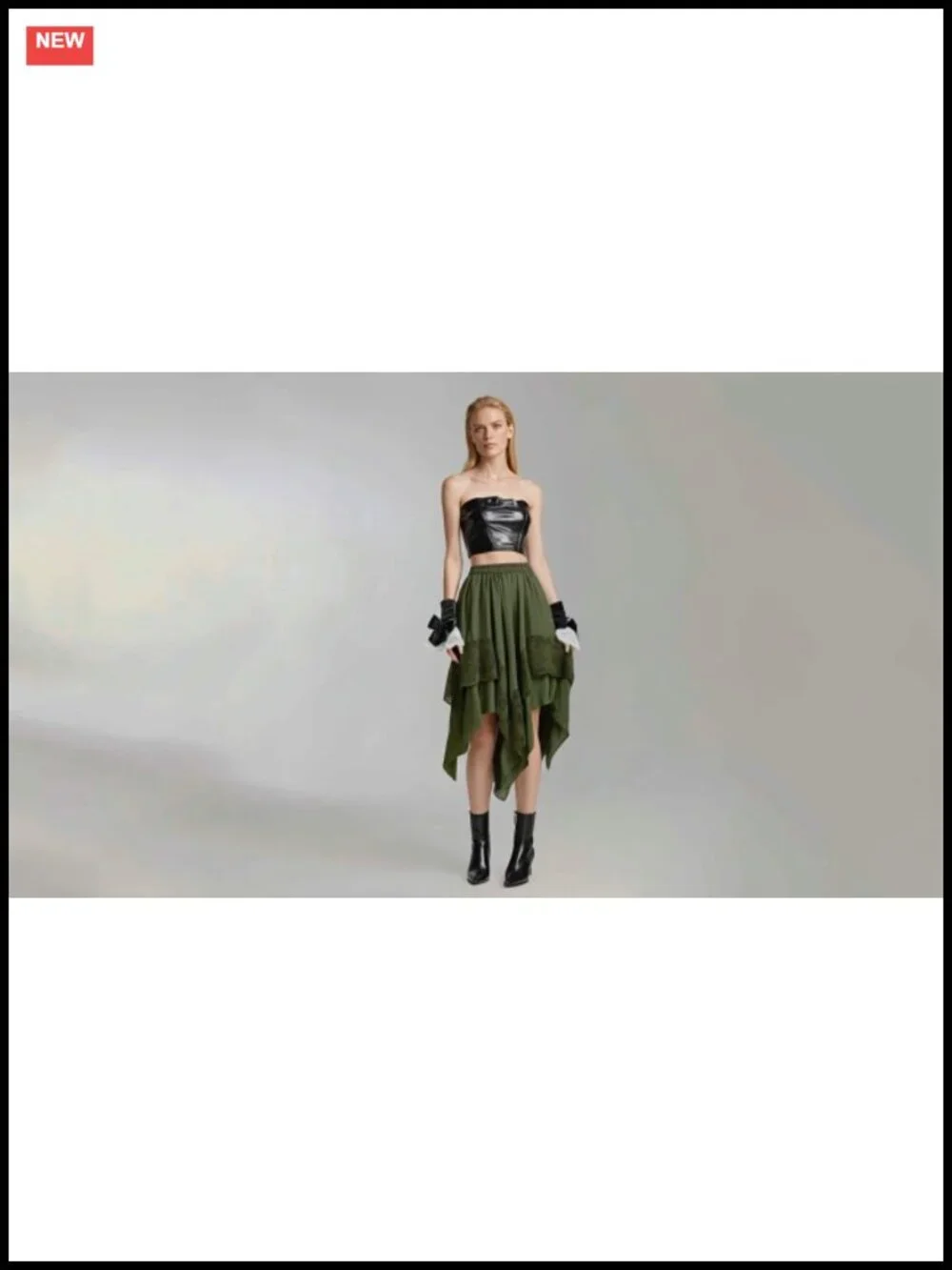 Rayon Midi Skirt A-Line High-Low Lace Trim Elastic Waist Casual